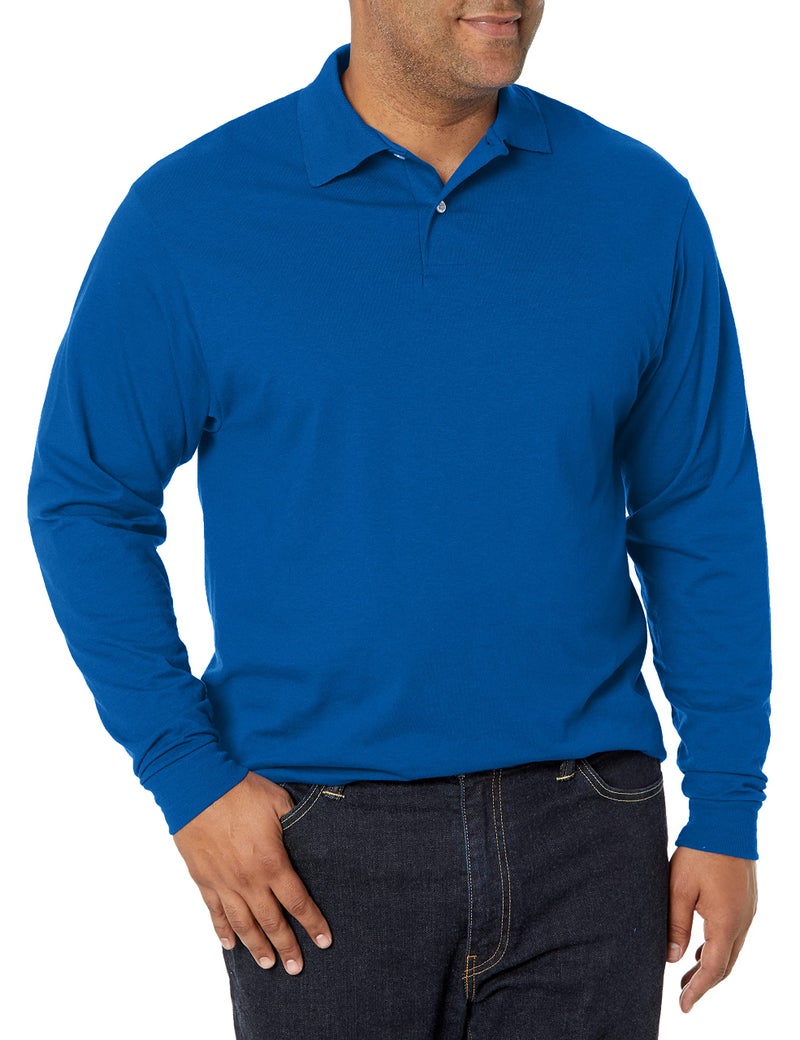 Jerzees Men's SpotShield Stain Resistant Polo Shirts (Short & Long, Long Sleeve-Royal Blue, Large - Image 1
